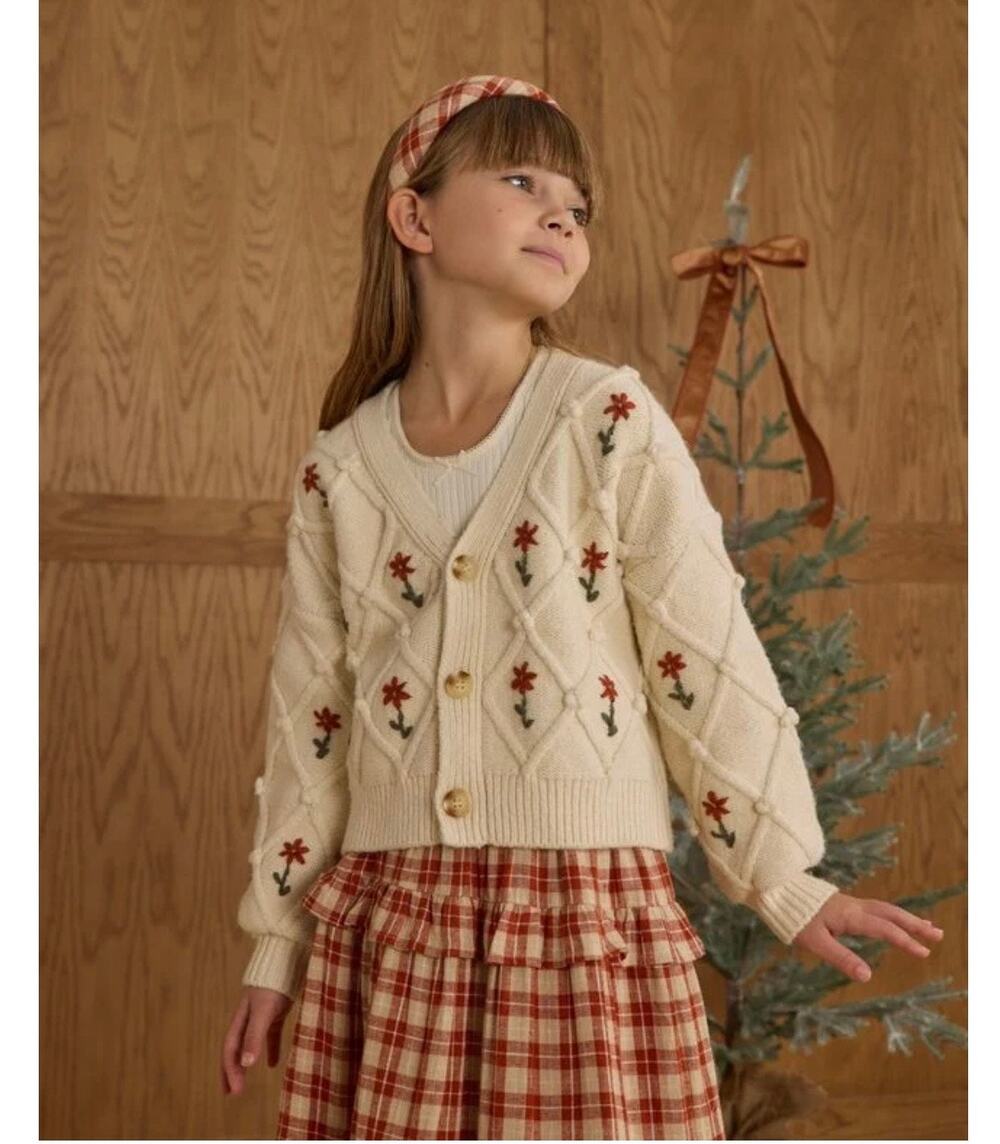 Rylee + Cru Ecru Embroidered Boxy Crop Cardigan Ruby Daisy Size 10-12